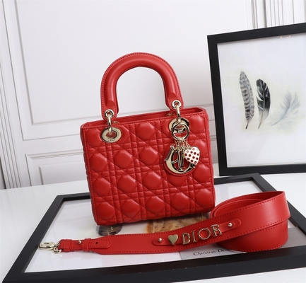 Γυναικεία Red Lambskin My Abcdior Dior Cannage ώμος τσάντα D6806