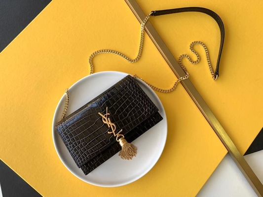 Δερμάτων βοδιού της YVES SAINT LAURENT μαύρος μικρός θύσανος της Kate αλυσίδων τσαντών χρυσός