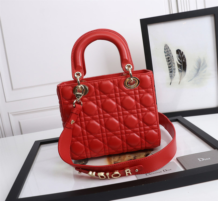 Γυναικεία Red Lambskin My Abcdior Dior Cannage ώμος τσάντα D6806