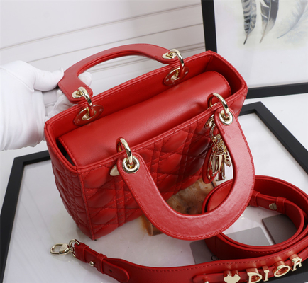 Γυναικεία Red Lambskin My Abcdior Dior Cannage ώμος τσάντα D6806