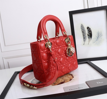 Γυναικεία Red Lambskin My Abcdior Dior Cannage ώμος τσάντα D6806