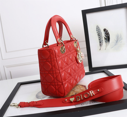 Γυναικεία Red Lambskin My Abcdior Dior Cannage ώμος τσάντα D6806
