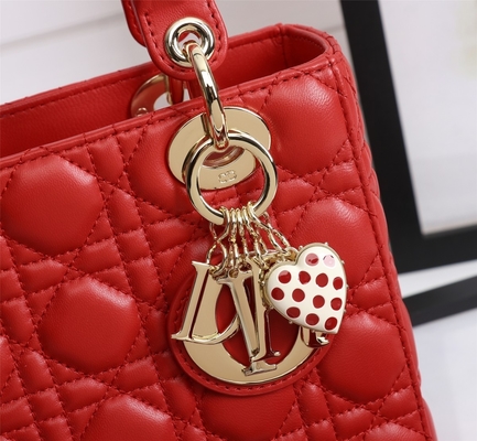 Γυναικεία Red Lambskin My Abcdior Dior Cannage ώμος τσάντα D6806