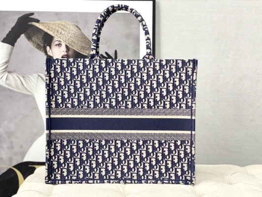 Dior πλάγια κεντητικής τσάντα ώμων καμβά μπλε ναυτική μαρκαρισμένη χριστιανικό βιβλίο μεγάλο