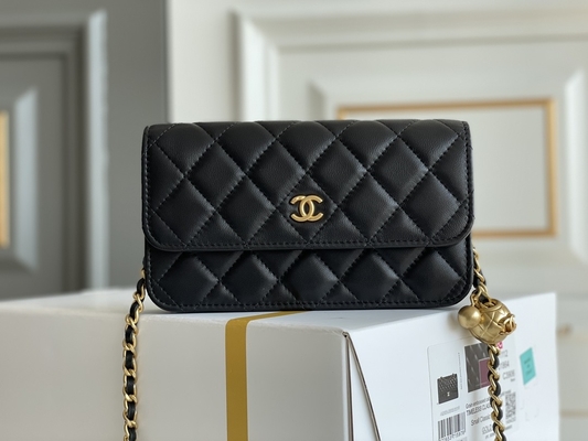 Μαύρο μίνι WOC της Coco Chanel πορτοφόλι τσαντών συμπλεκτών σε μια αλυσίδα CF20