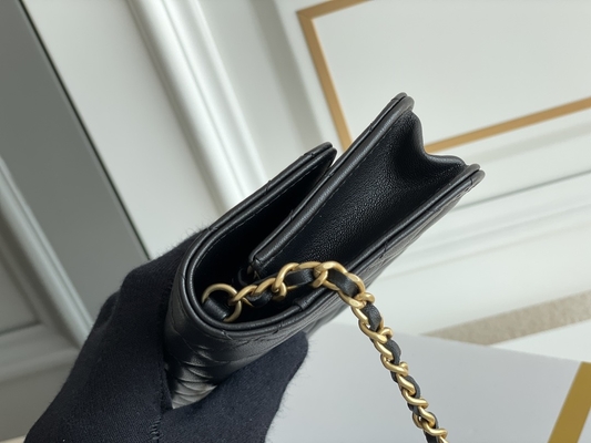 Μαύρο μίνι WOC της Coco Chanel πορτοφόλι τσαντών συμπλεκτών σε μια αλυσίδα CF20