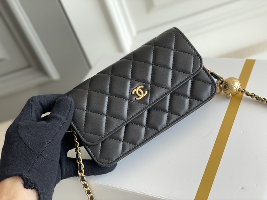Μαύρο μίνι WOC της Coco Chanel πορτοφόλι τσαντών συμπλεκτών σε μια αλυσίδα CF20