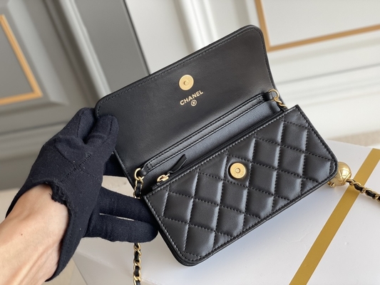 Μαύρο μίνι WOC της Coco Chanel πορτοφόλι τσαντών συμπλεκτών σε μια αλυσίδα CF20