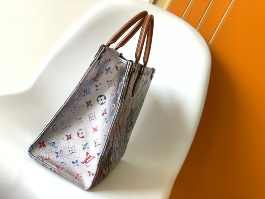 Floral Louis Vuitton Onthego Empreinte ασημένια ντυμένη τσάντα Tote καμβά cOem