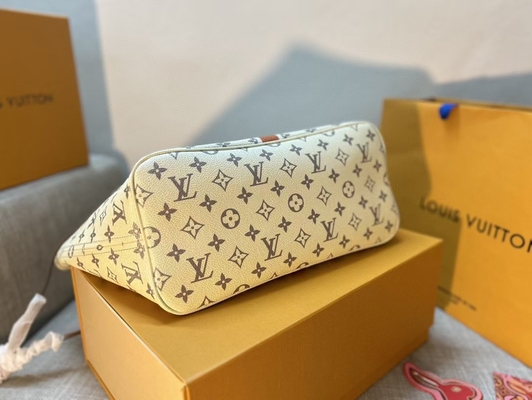 Μαρκαρισμένο μονόγραμμα Neverfull τσαντών της Louis Vuitton γυναικών Preloved μπεζ τσάντα