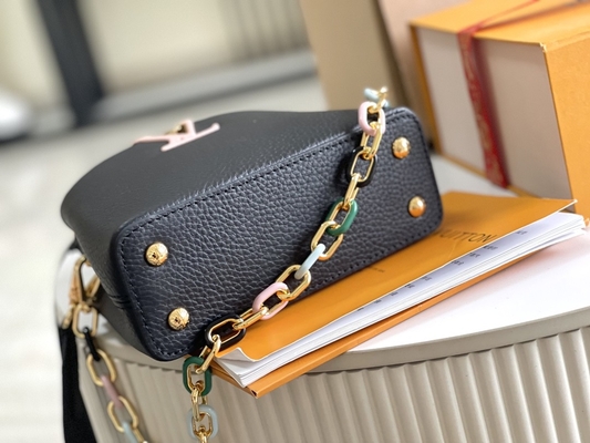 Goatskin μαρκαρισμένη Preloved τσάντα Louis Vuitton Capucines επένδυσης μίνι