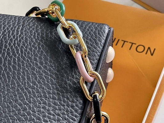 Goatskin μαρκαρισμένη Preloved τσάντα Louis Vuitton Capucines επένδυσης μίνι