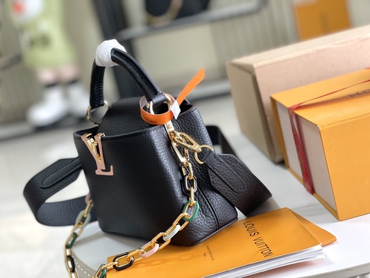 Goatskin μαρκαρισμένη Preloved τσάντα Louis Vuitton Capucines επένδυσης μίνι