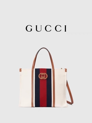 Της Gucci άσπρη βαμβακιού τσάντα Tote καμβά μίνι μπλε ριγωτή που ενδασφαλίζει το Γ