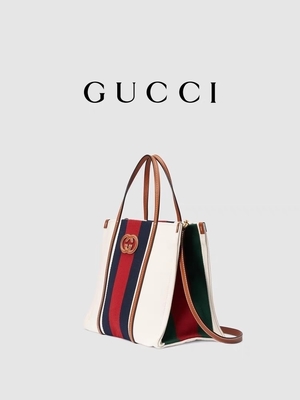 Της Gucci άσπρη βαμβακιού τσάντα Tote καμβά μίνι μπλε ριγωτή που ενδασφαλίζει το Γ
