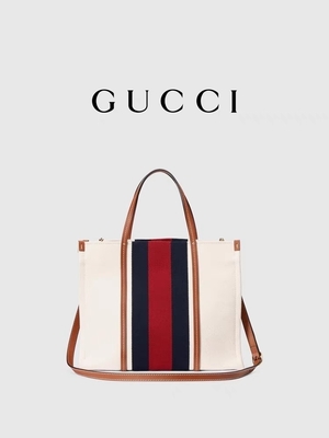 Της Gucci άσπρη βαμβακιού τσάντα Tote καμβά μίνι μπλε ριγωτή που ενδασφαλίζει το Γ
