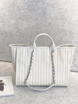 30cm 23P Chanel Deauville Tote μαύρο λωρίδα Ecru τσαντών άσπρο
