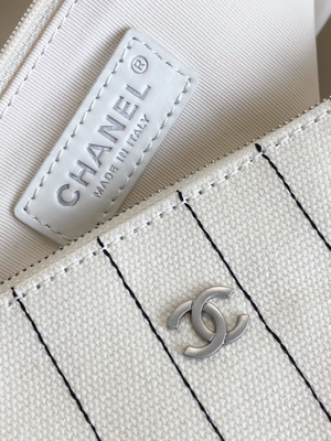 30cm 23P Chanel Deauville Tote μαύρο λωρίδα Ecru τσαντών άσπρο