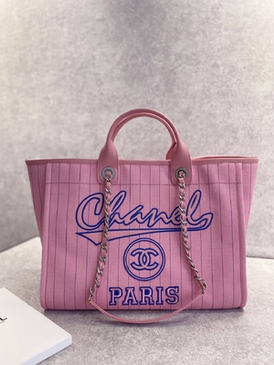 30cm 23P Chanel Deauville Tote μαύρο λωρίδα Ecru τσαντών άσπρο