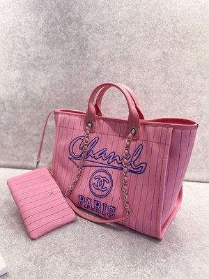 30cm 23P Chanel Deauville Tote μαύρο λωρίδα Ecru τσαντών άσπρο