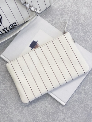 30cm 23P Chanel Deauville Tote μαύρο λωρίδα Ecru τσαντών άσπρο