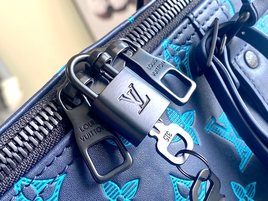 Τσάντα Keepall BANDOULIÈRE 50 των μεγάλων μαρκαρισμένη ατόμων μπλε τσάντες της Βοστώνης